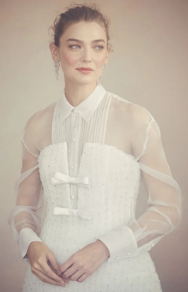 Gigi Tuxedo Shirt in White Organza