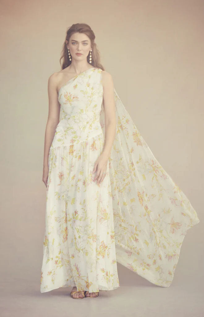 Remy Dress in Ivory Bloom Silk Chiffon