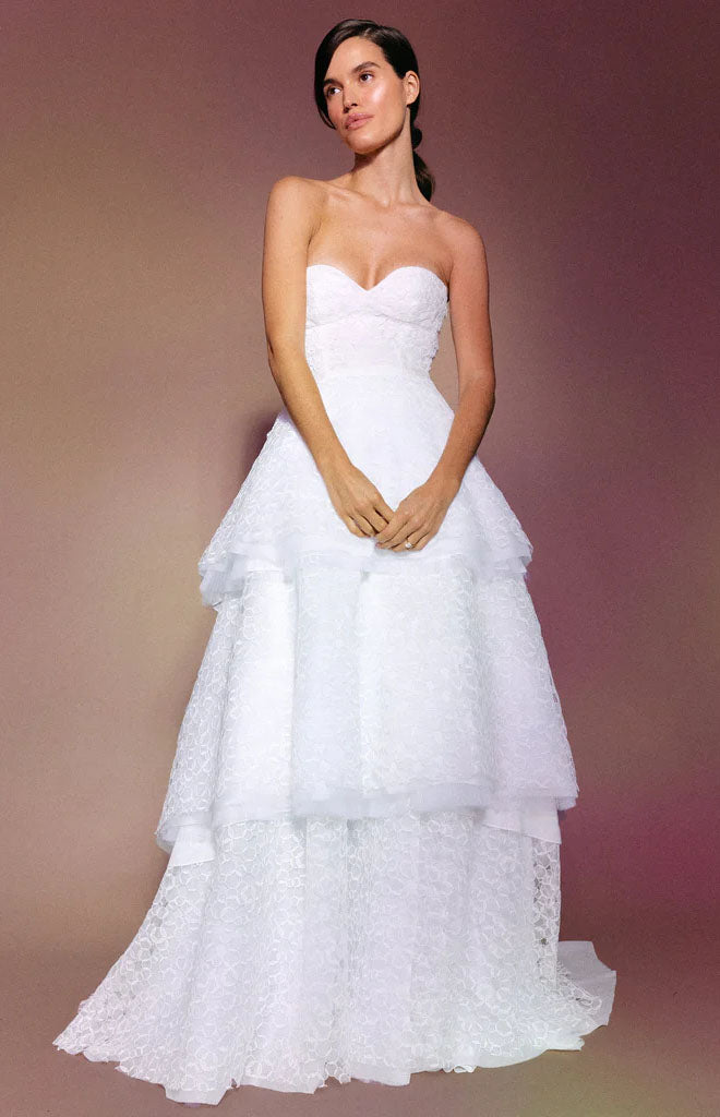 Iris Gown in White Bubble Organza