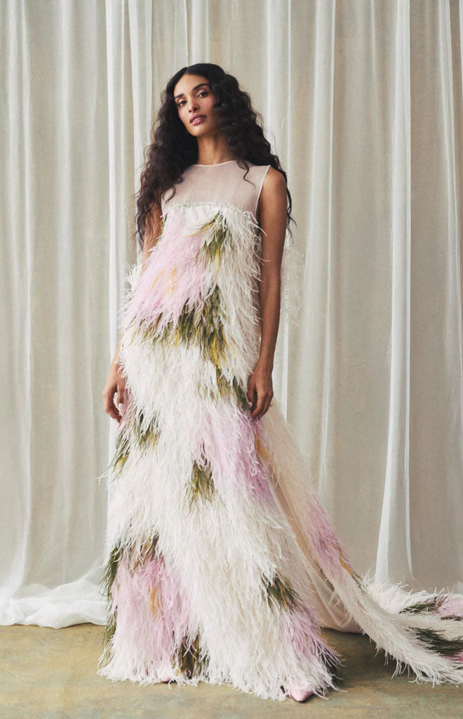 Eliza Gown in Abstract Floral Feathers