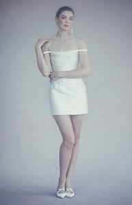 Cosette Dress in Ivory Silk Wool with Beaded Fringe