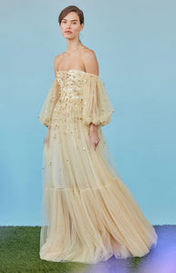 Priyanka Gown in Gold Tulle with Sporadic Sequins