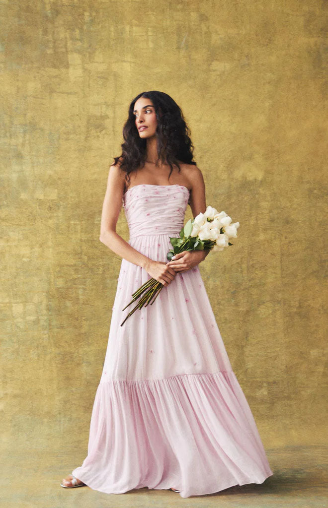 Melissa Dress in Peony Georgette with Miniature Flower Embellishment