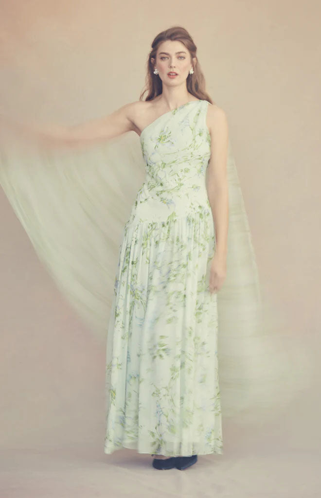 Remy Dress in Celadon Bloom Silk Chiffon