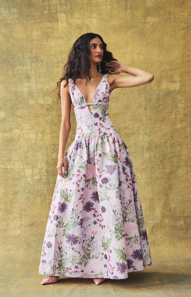 Nicolette Dress in Orchid Posy Taffeta