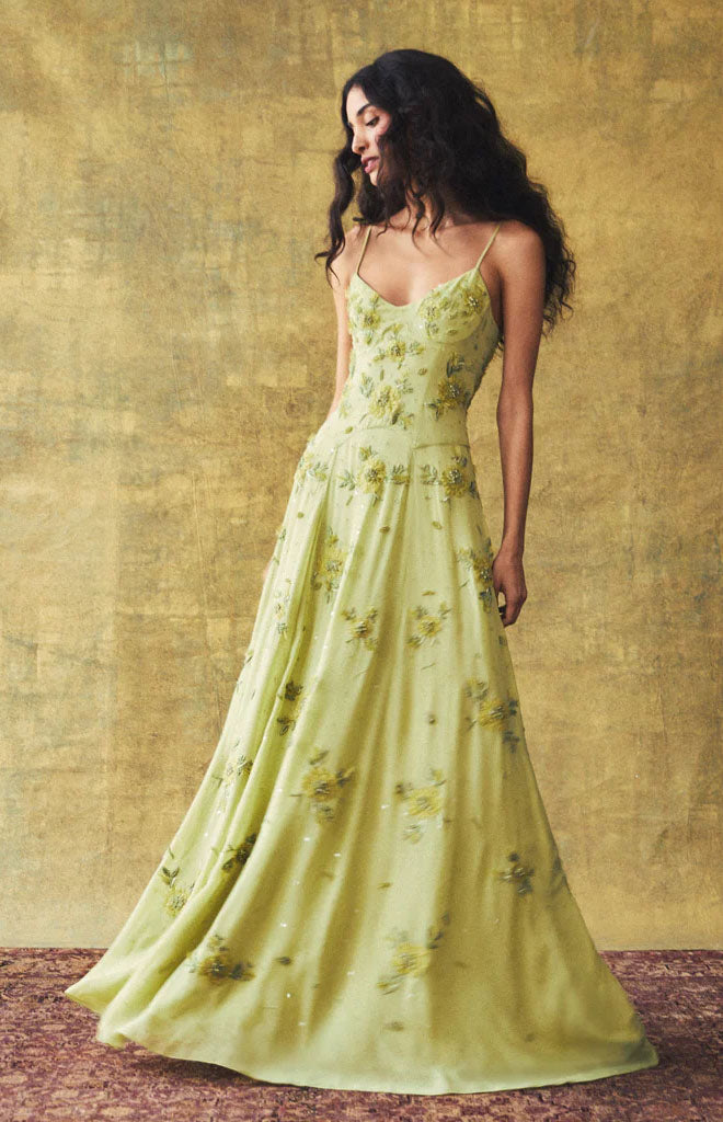 Liv Gown in Tarragon with Wildflower Clusters