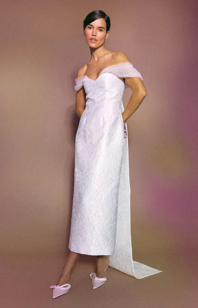 Colette Dress in White Floral Brocade