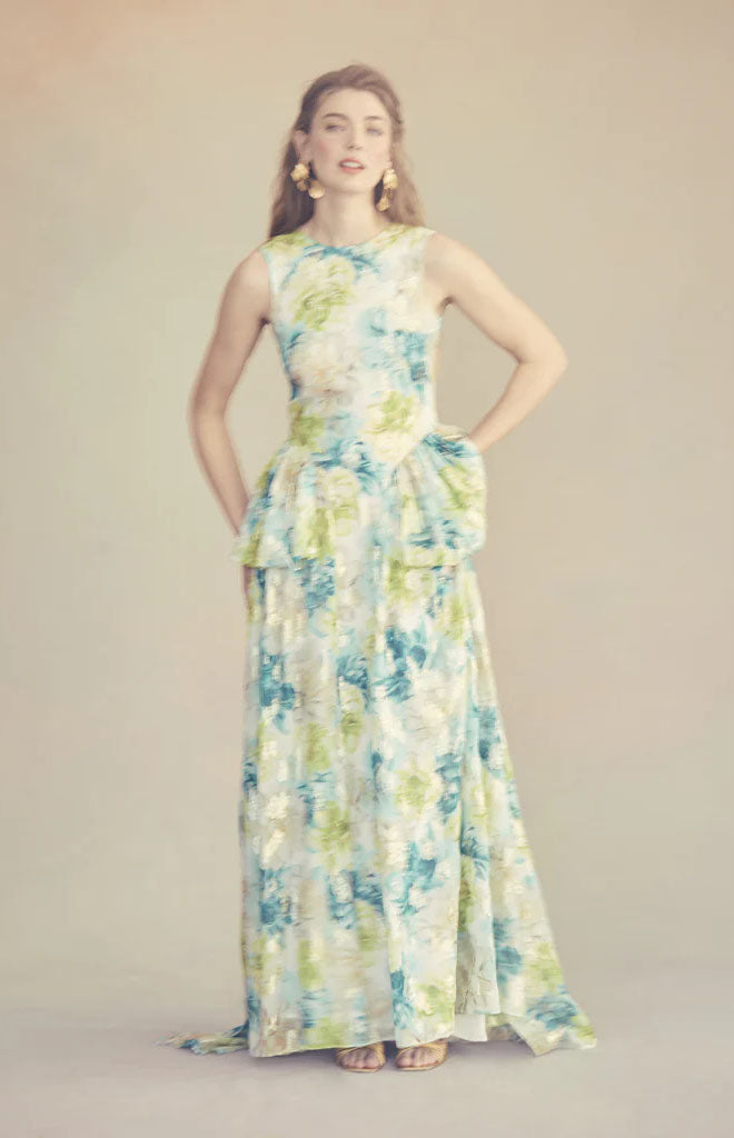 Manon Dress in Turquoise Peony Chiffon