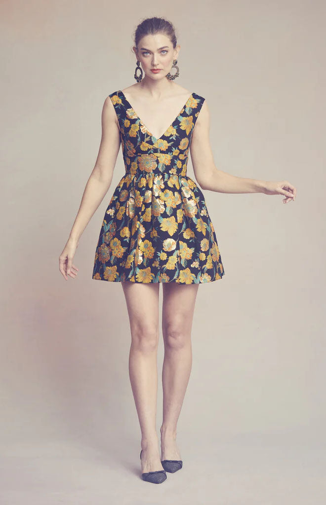 Celia Dress in Metallic Citrine Brocade