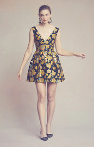 Celia Dress in Metallic Citrine Brocade