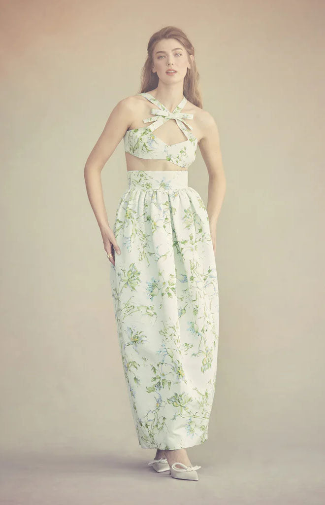 Olivia Bow Set in Celadon Bloom Silk Faille