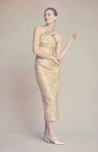 Effie Pencil Skirt in Gold Brocade