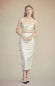 Effie Pencil Skirt in Silver Brocade