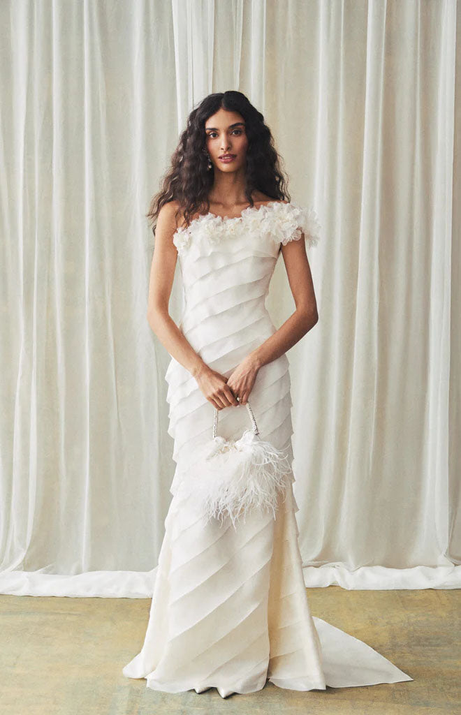Patti Gown in Ivory Satin Face Organza