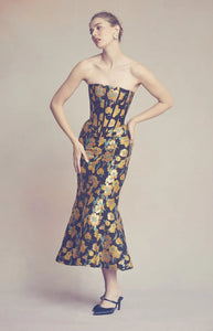 Claude Corset Top in Metallic Citrine Brocade
