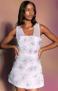 Ellia Dress in White Organza with 3D Appliqué