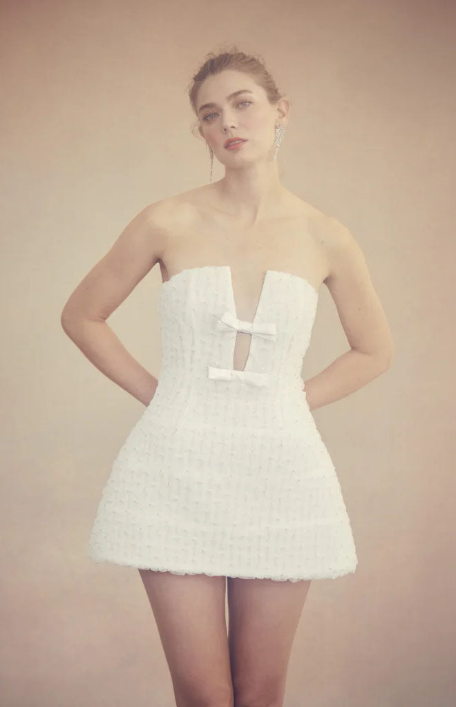 Vivienne Dress in White Smocked Tulle