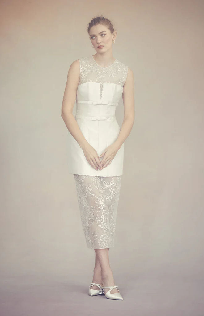 Laurence Top in Ivory Organza with Ribbon Embroidery