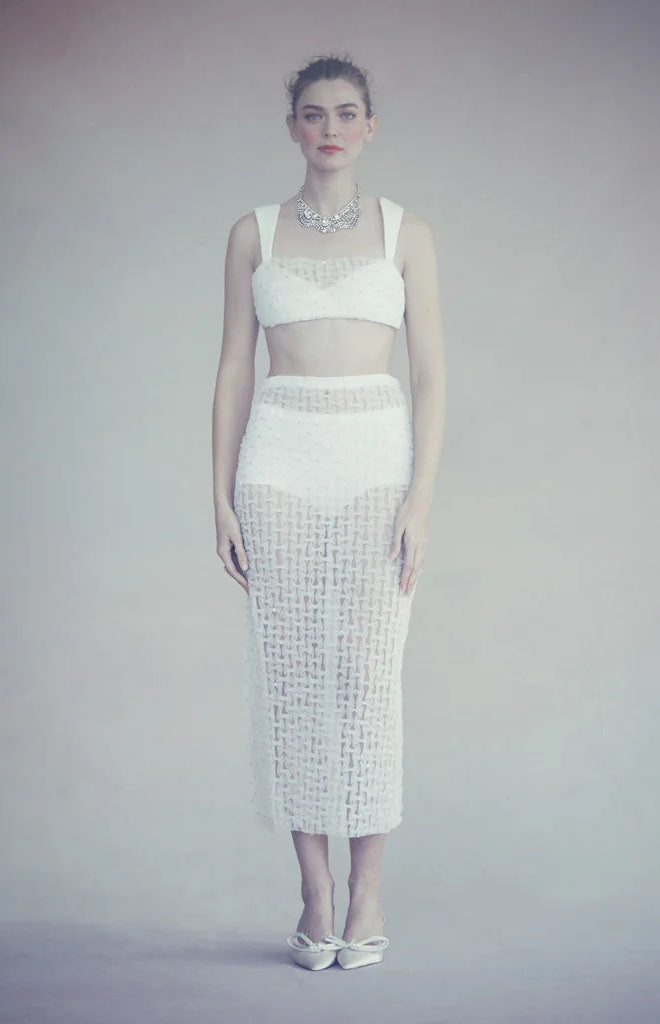 Lili Skirt in White Smocked Tulle