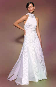 Ivy Dress in Ivory Satin with Lattice Embellishment