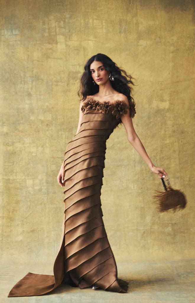 Patti Gown in Mink Satin Face Organza