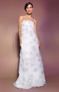 Skye Gown in White Organza with 3D Appliqué