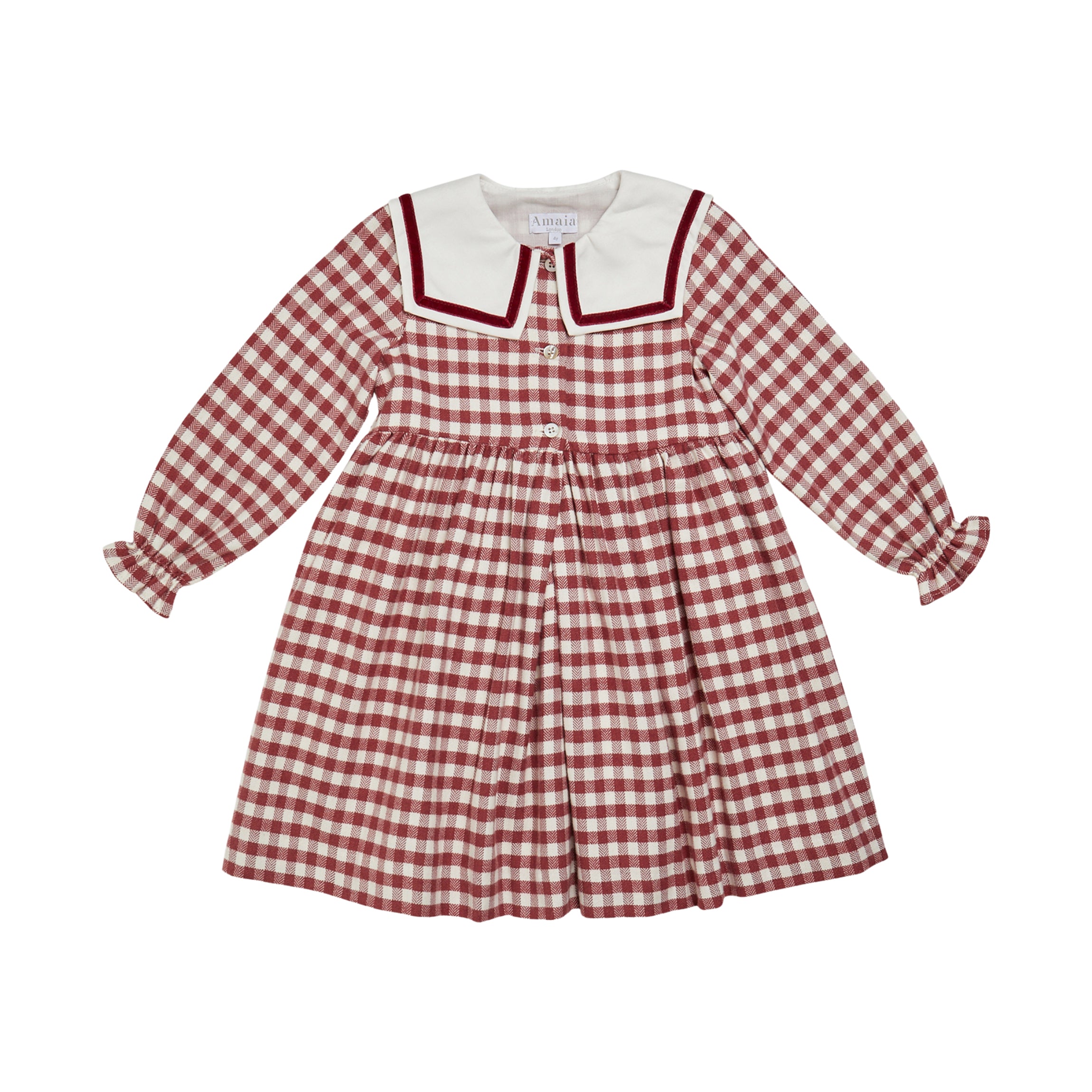 Nellie Dress in Emerised Burgundy Check