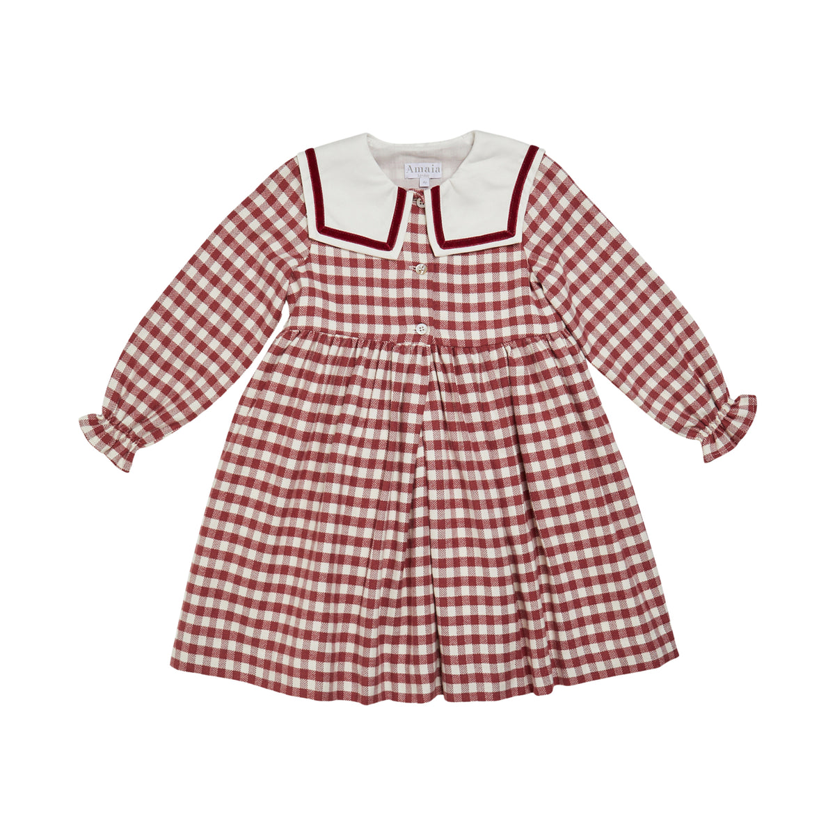 Nellie Dress in Emerised Burgundy Check