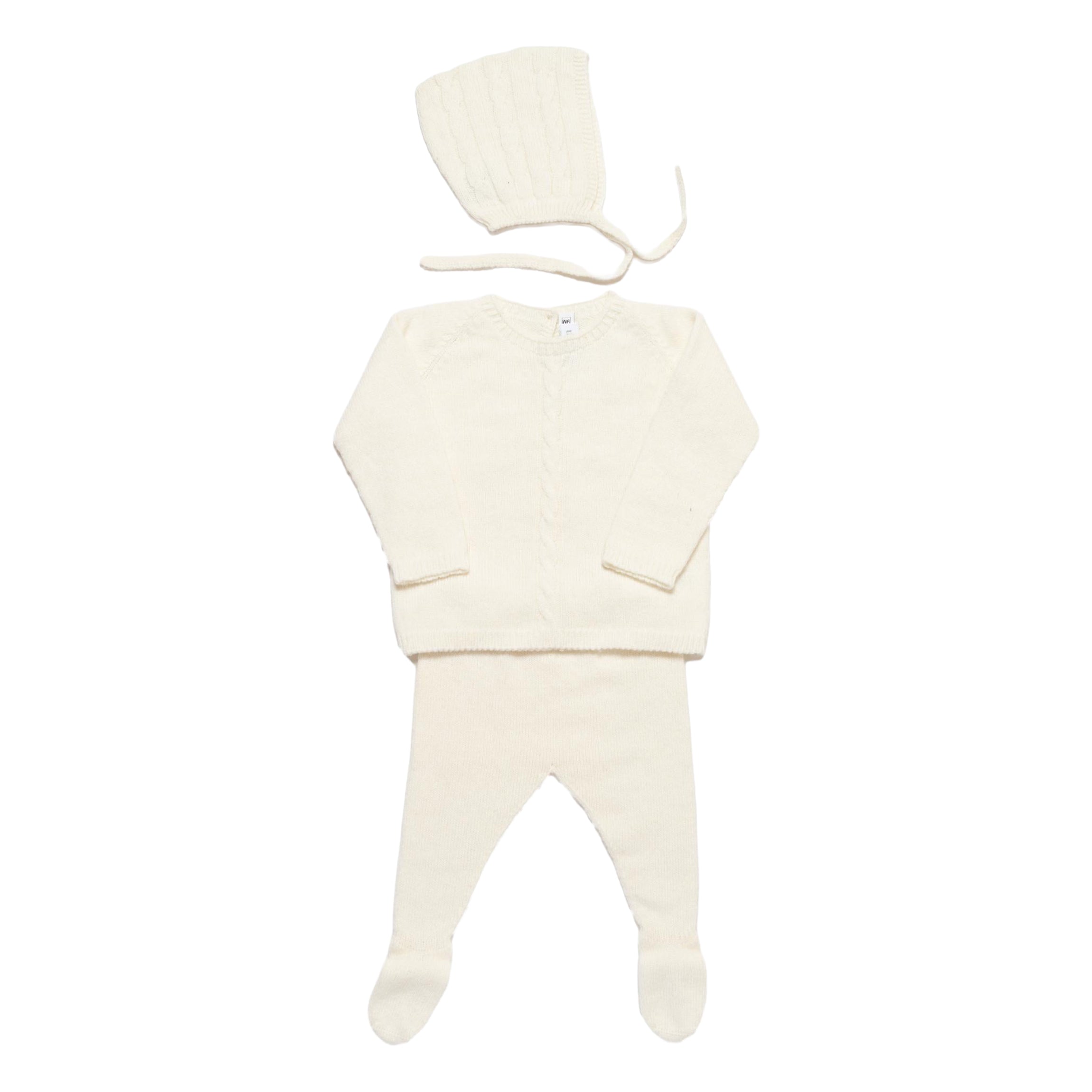 Boe Cable-Knit Baby Set With Bonnet in Ivory