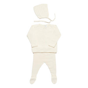 Boe Cable-Knit Baby Set With Bonnet in Ivory