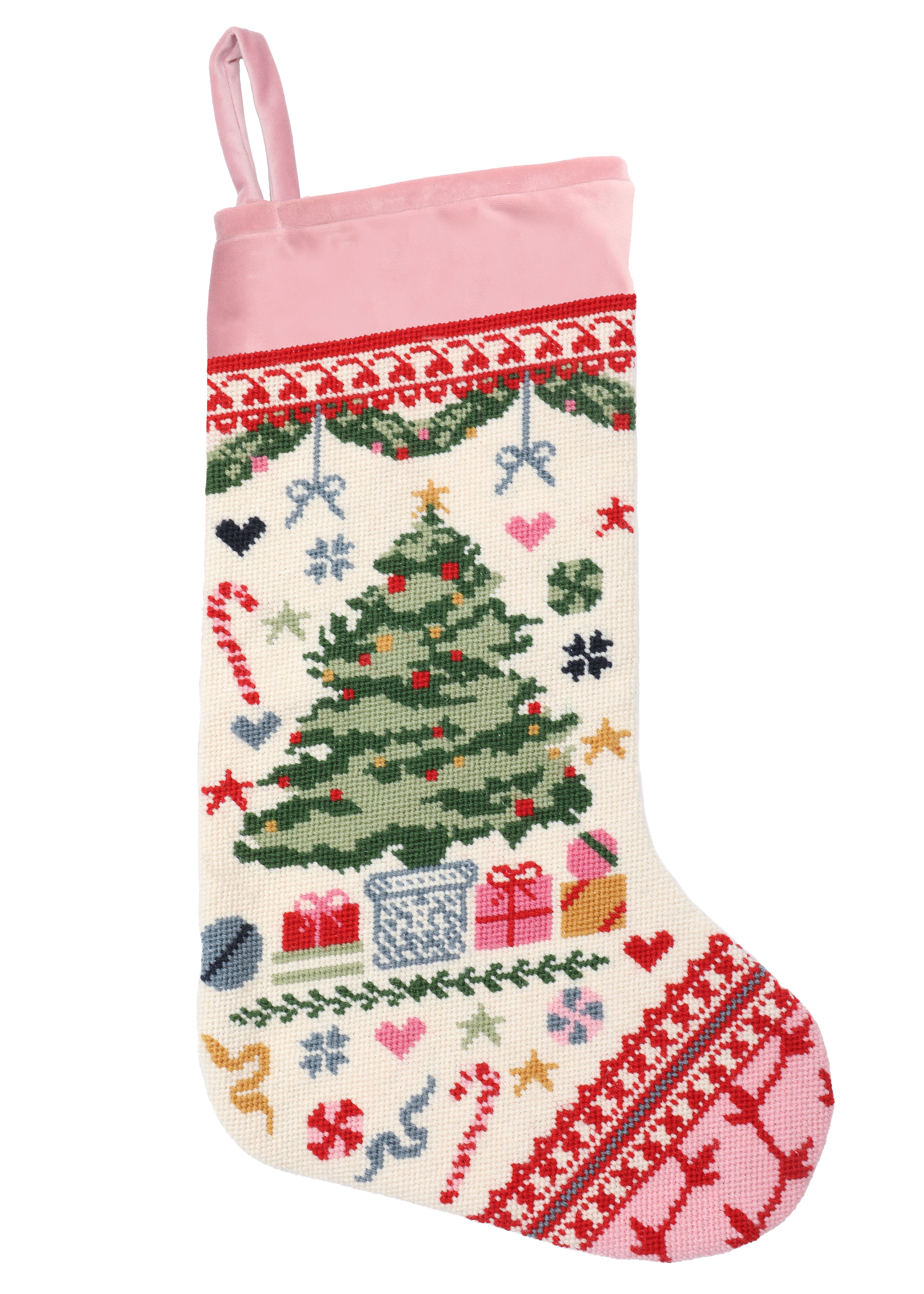 Velvet Cuff Christmas Tree Stocking