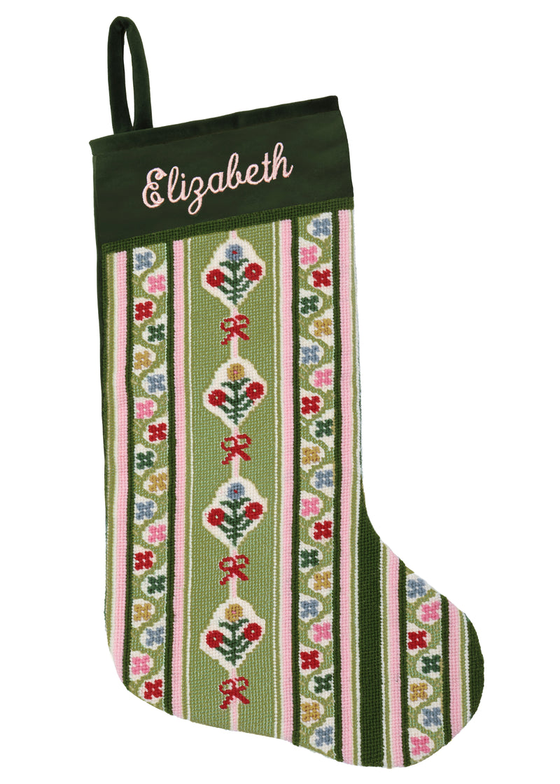 Velvet Cuff Needlepoint Floral Stocking