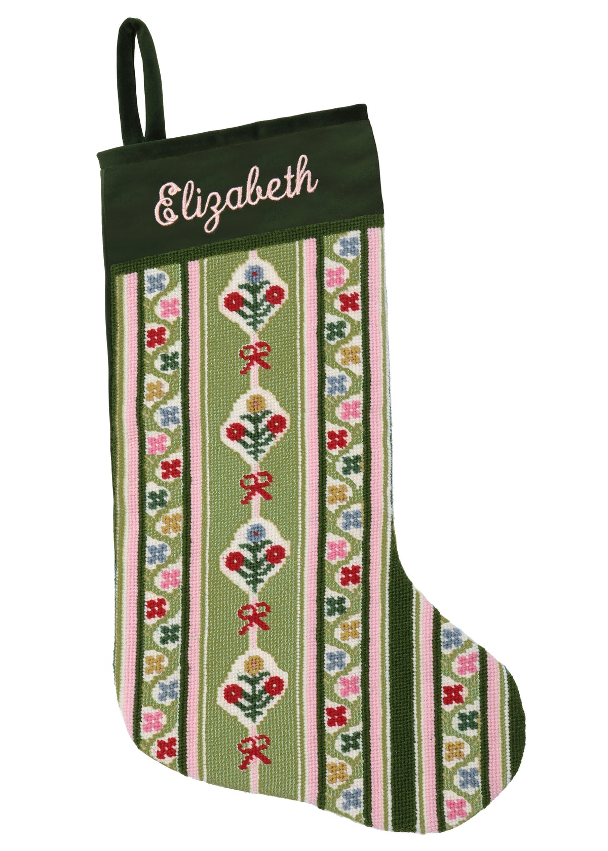 Velvet Cuff Needlepoint Floral Stocking
