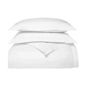 Percale Hemmed Duvet Set in White