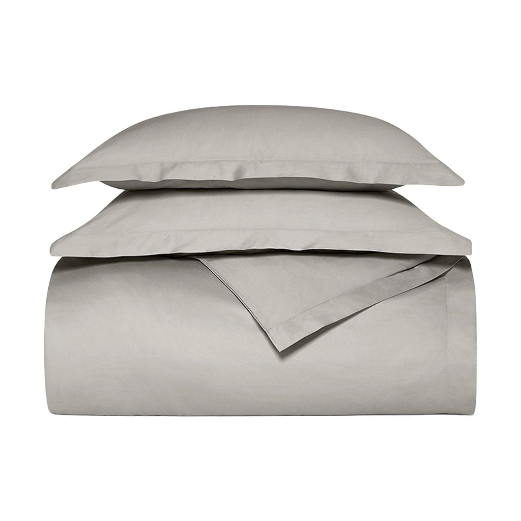 Percale Hemmed Duvet Set in Pewter