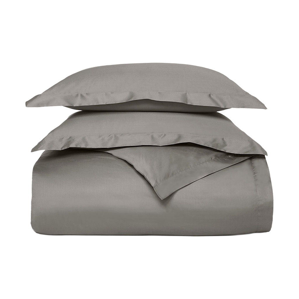 Percale Hemmed Duvet Set in Stone