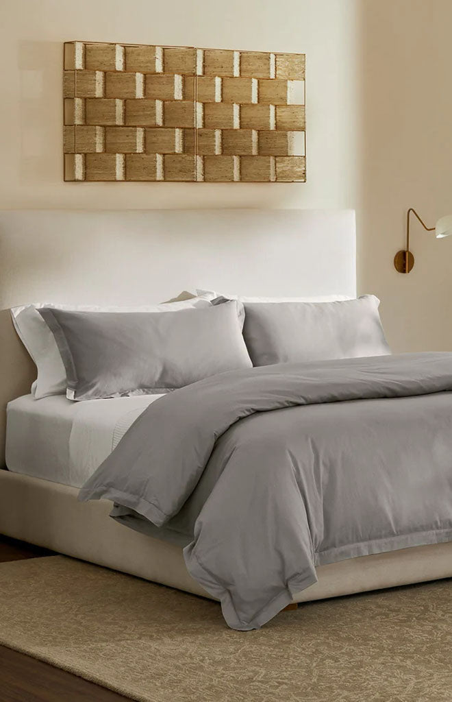 Percale Hemmed Duvet Set in Pewter