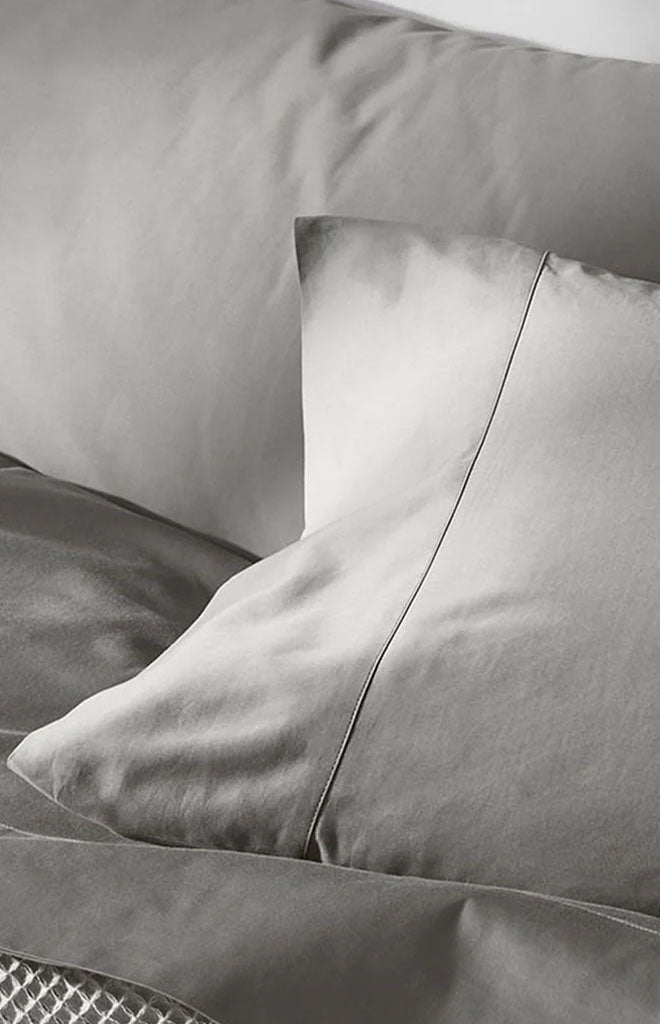 Percale Hemmed Pillowcase Set in Stone