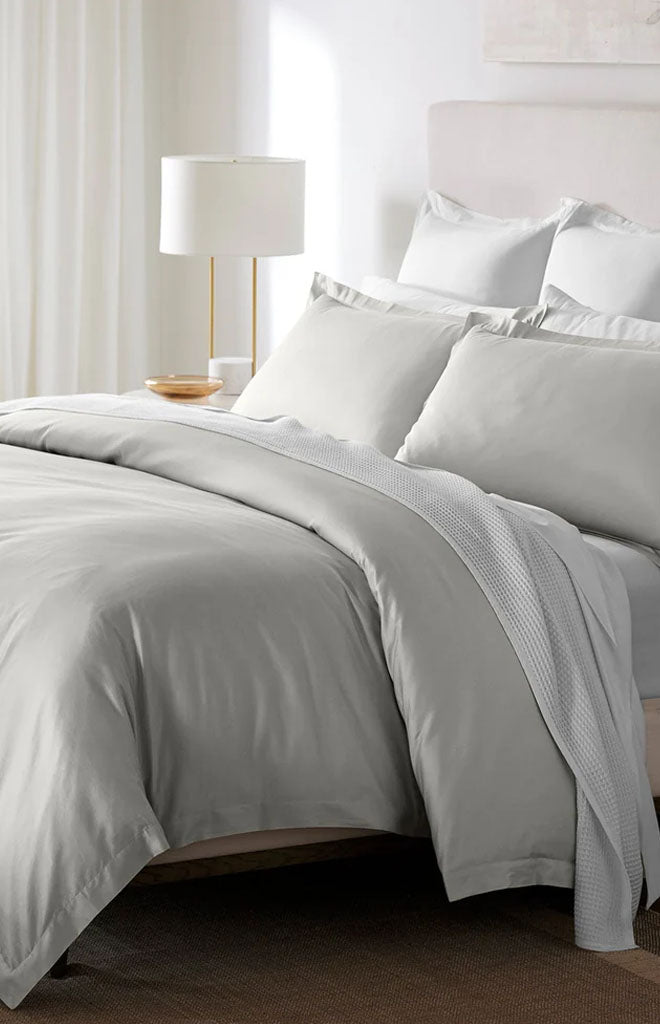 Percale Hemmed Duvet Set in Mist