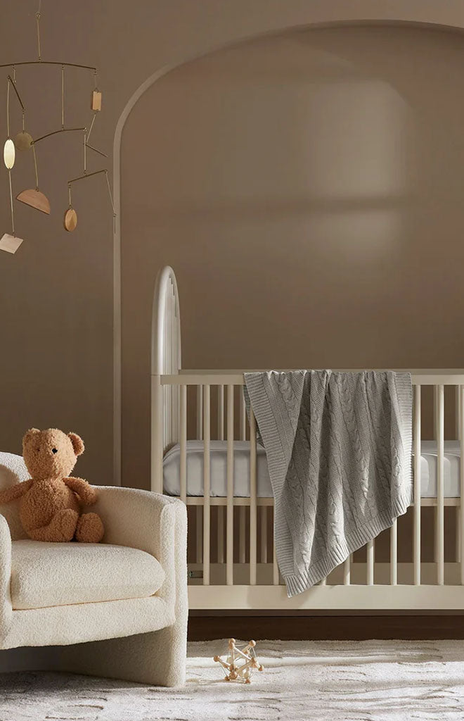 Cable Knit Baby Blanket in Heathered Pewter