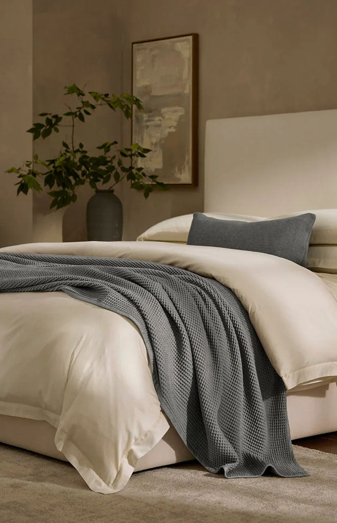 Waffle Bed Blanket in Stone