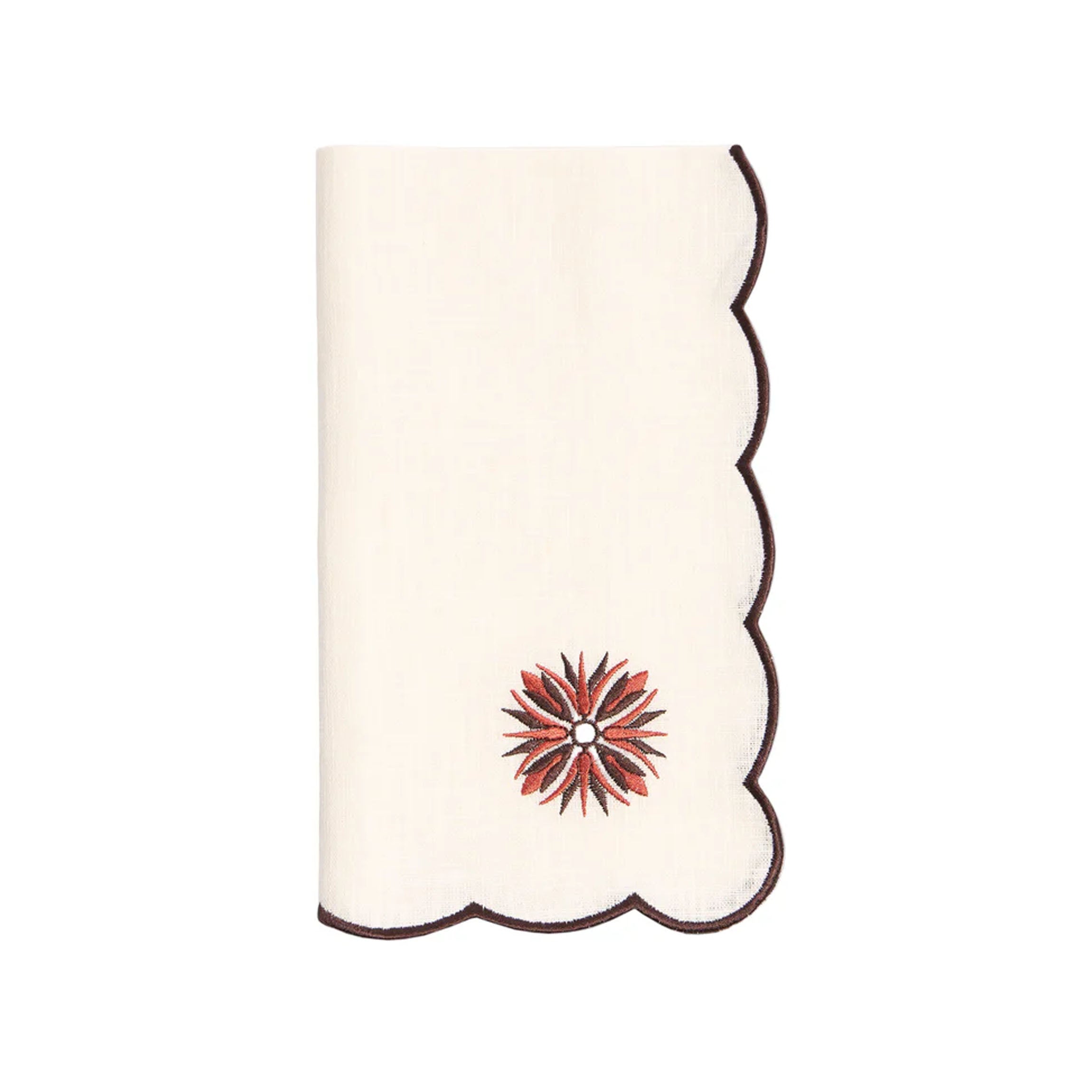 Botanica Embroidered Napkin Terracotta in White/Burgundy