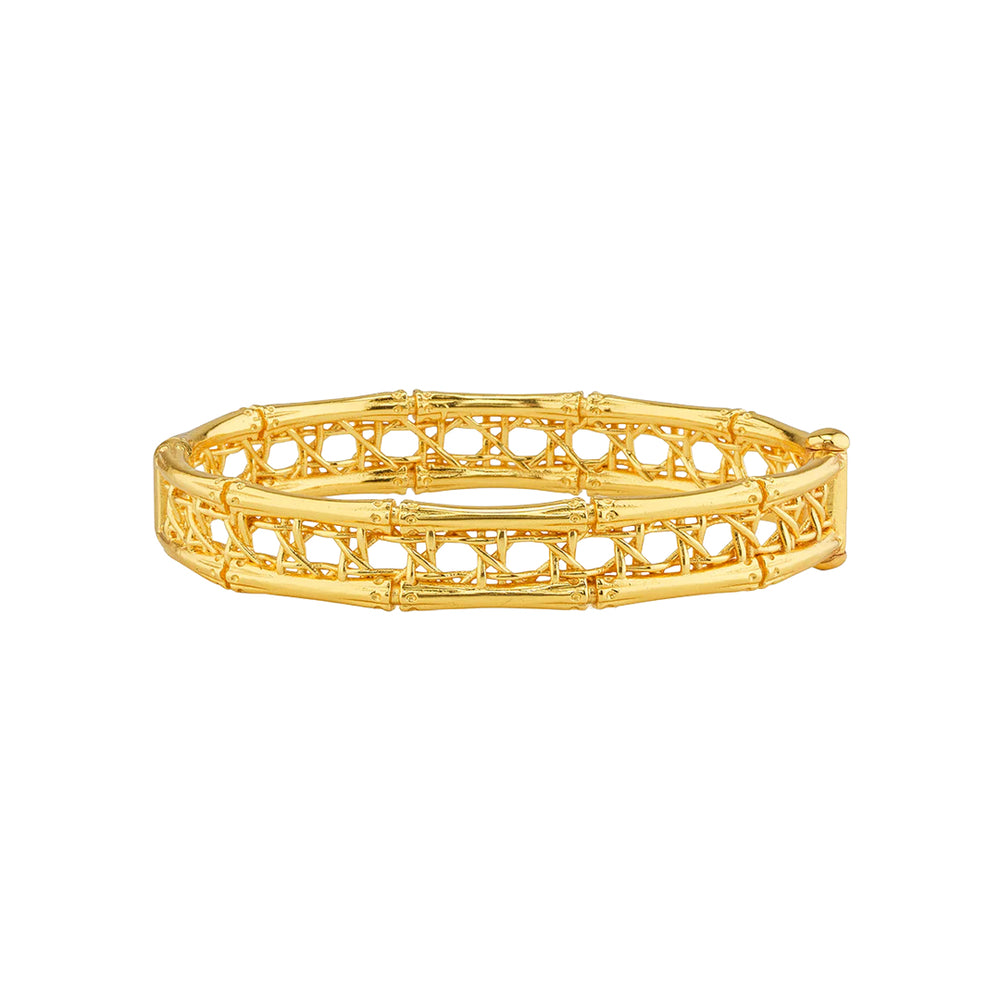 Veranda Caning Hinged Bangle in Gold