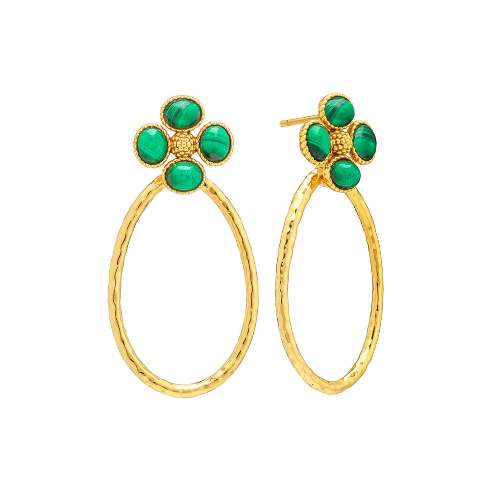 Berry Clover Teardrop  Earrings in Malachite
