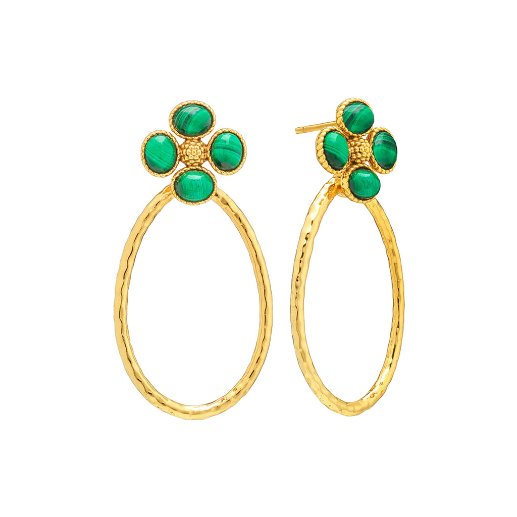 Berry Clover Teardrop  Earrings in Malachite