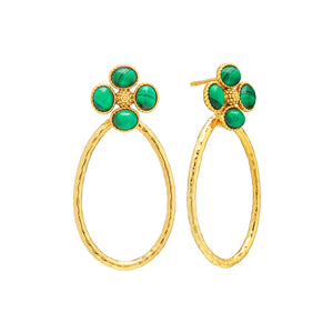 Berry Clover Teardrop  Earrings in Malachite