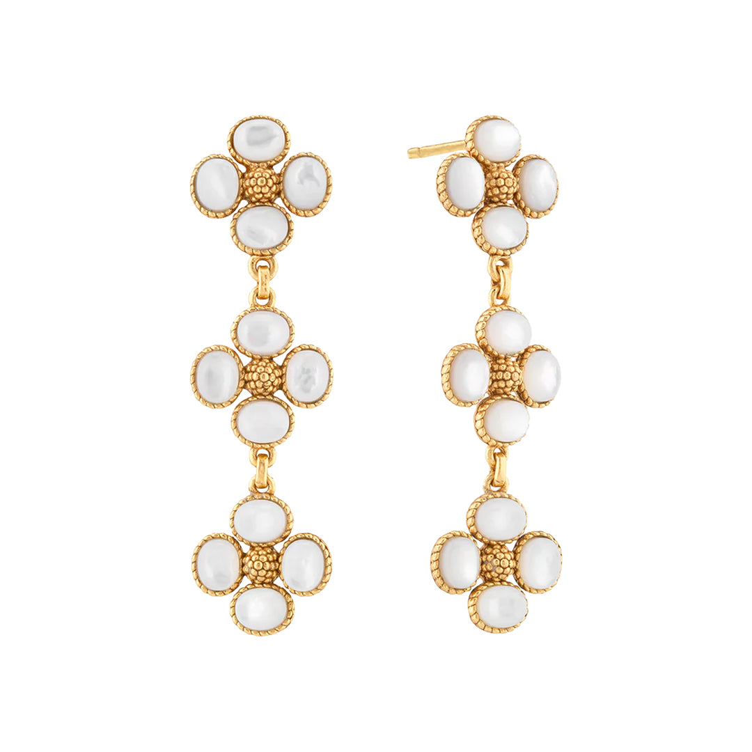 Berry Clover Linear Earrings in Mother of Pearl