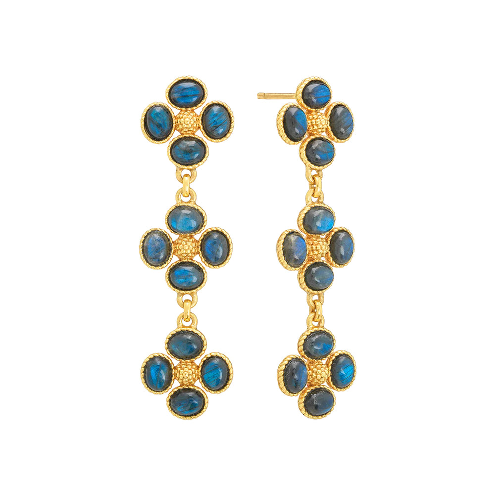 Berry Clover Linear Earrings in Blue Labradorite