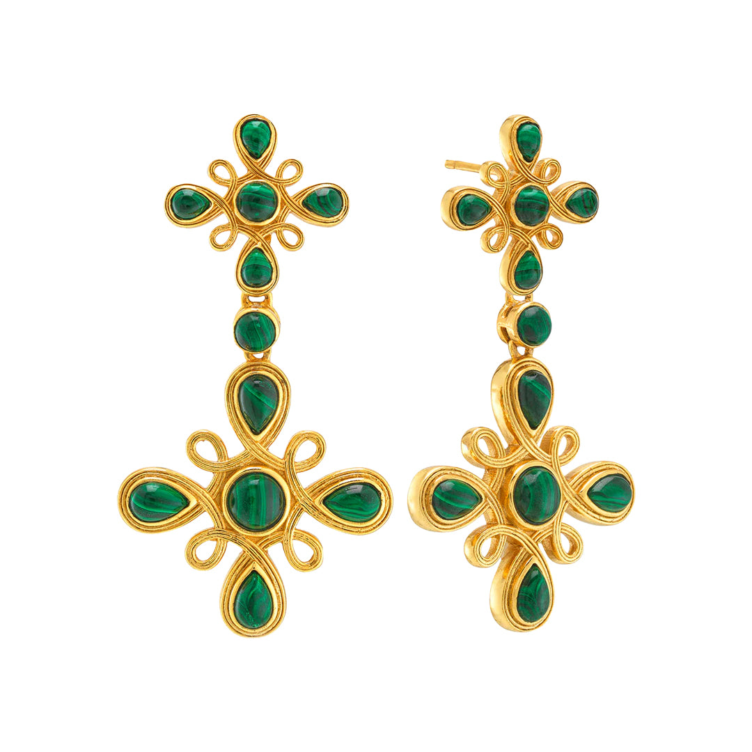 Monique Gem Double Drop Earrings in Malachite