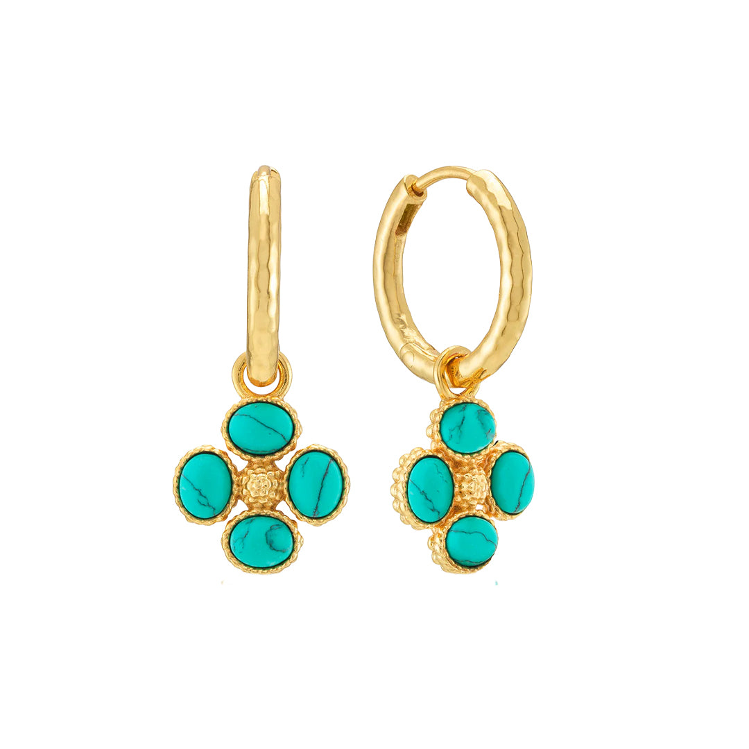 Berry Clover Hoop Earrings with Double Sided Charm in Turquoise